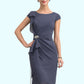 Paisley Sheath/Column Scoop Neck Knee-Length Chiffon Mother of the Bride Dress With Beading Cascading Ruffles DL126P0014660