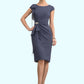 Paisley Sheath/Column Scoop Neck Knee-Length Chiffon Mother of the Bride Dress With Beading Cascading Ruffles DL126P0014660