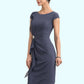 Paisley Sheath/Column Scoop Neck Knee-Length Chiffon Mother of the Bride Dress With Beading Cascading Ruffles DL126P0014660