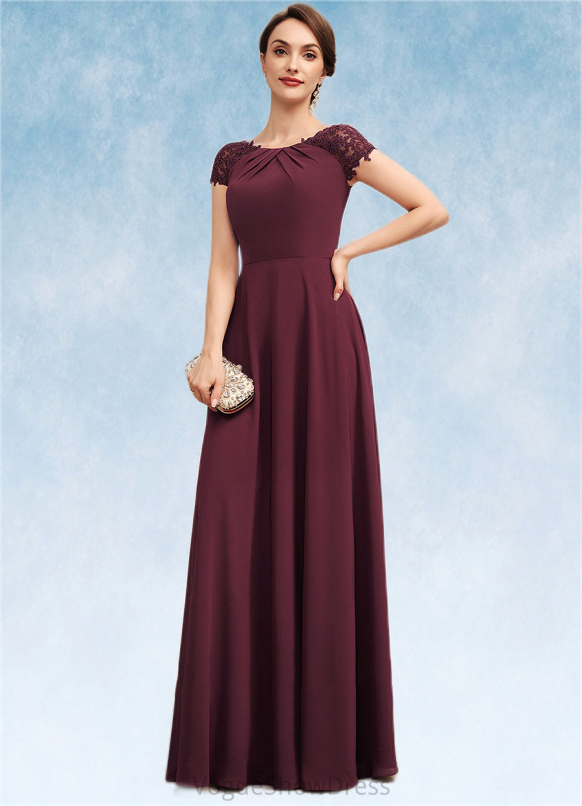 Janiya A-Line Scoop Neck Floor-Length Chiffon Mother of the Bride Dress With Ruffle Lace DL126P0014662