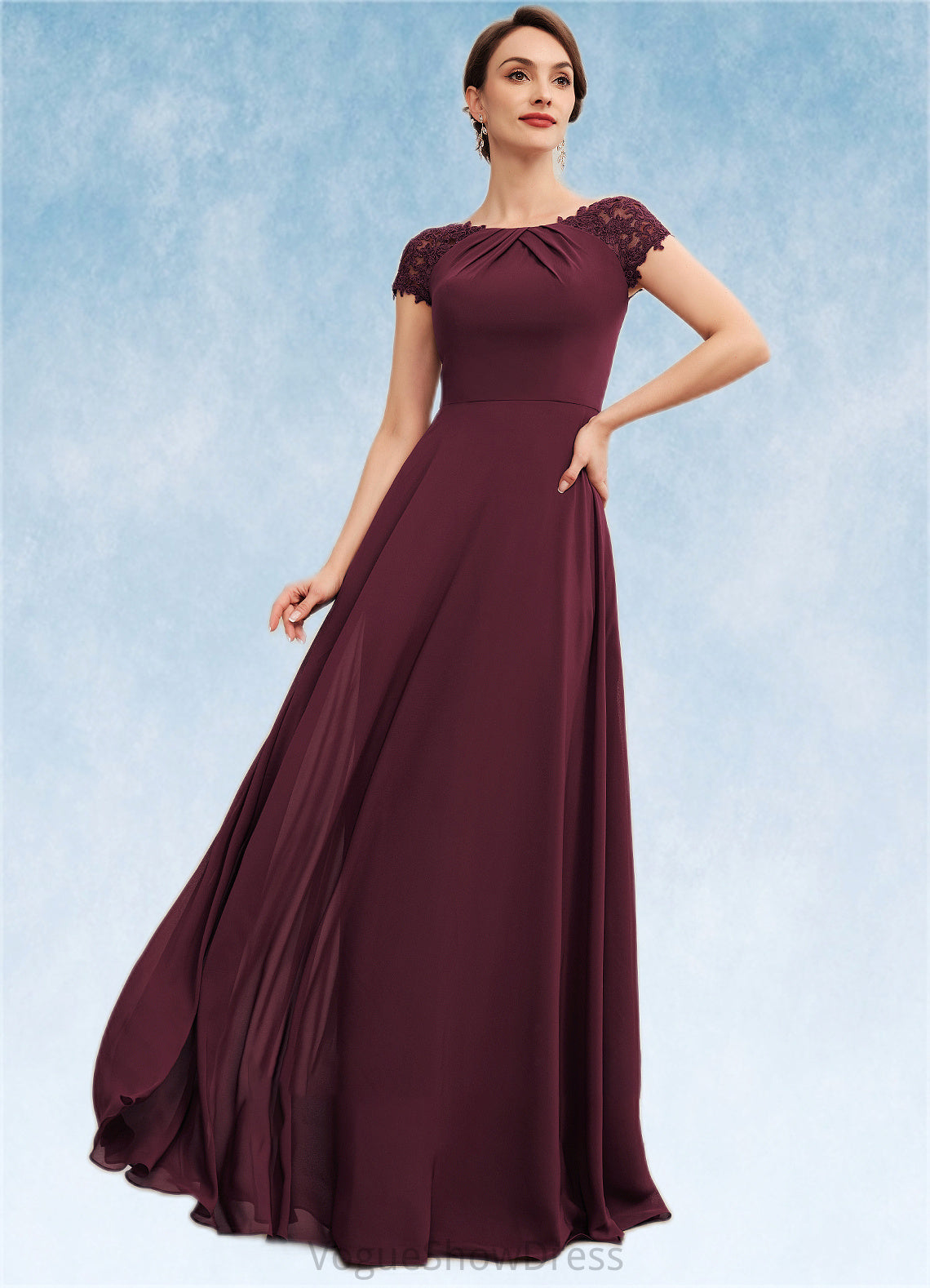 Janiya A-Line Scoop Neck Floor-Length Chiffon Mother of the Bride Dress With Ruffle Lace DL126P0014662