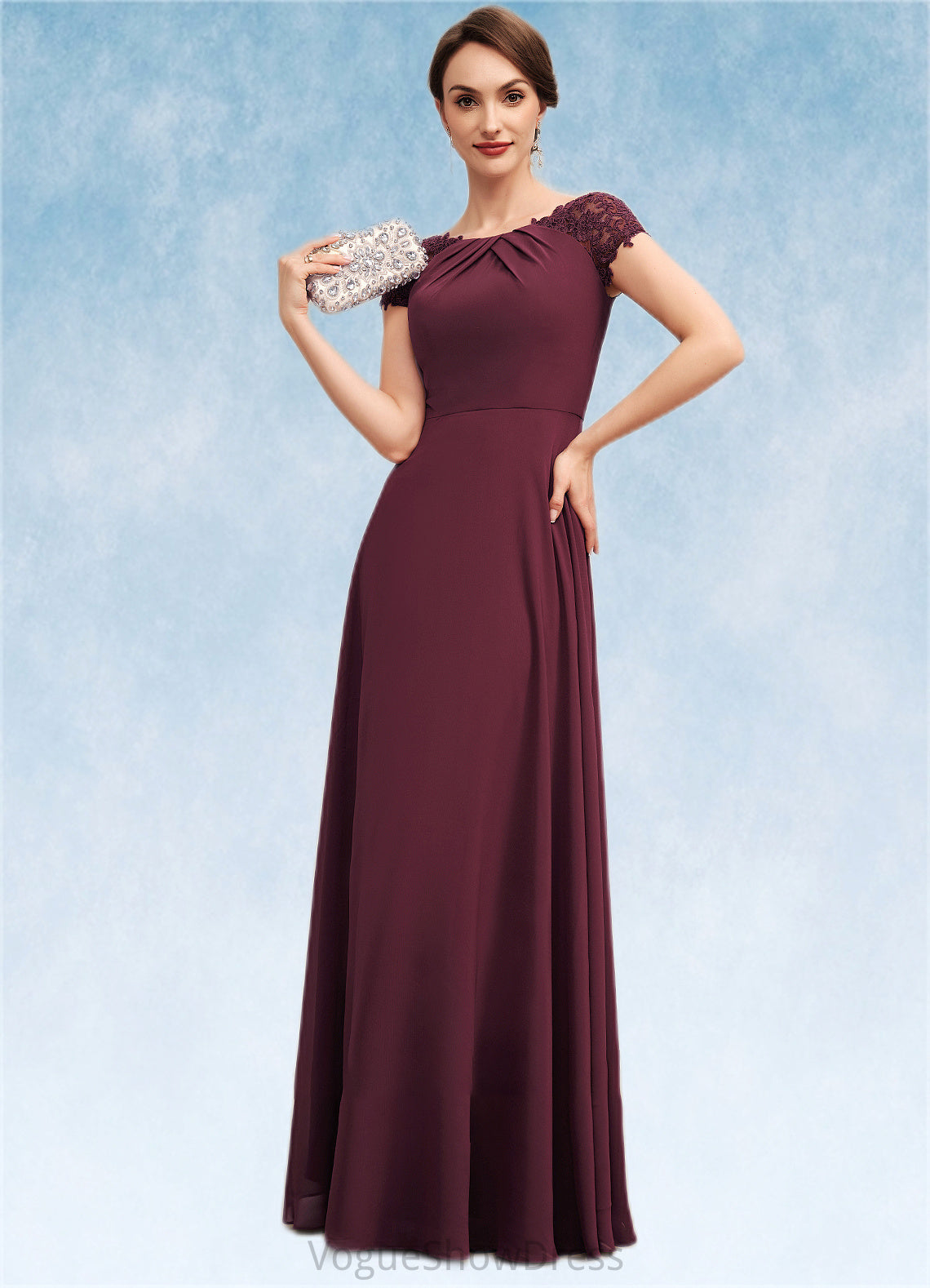 Janiya A-Line Scoop Neck Floor-Length Chiffon Mother of the Bride Dress With Ruffle Lace DL126P0014662