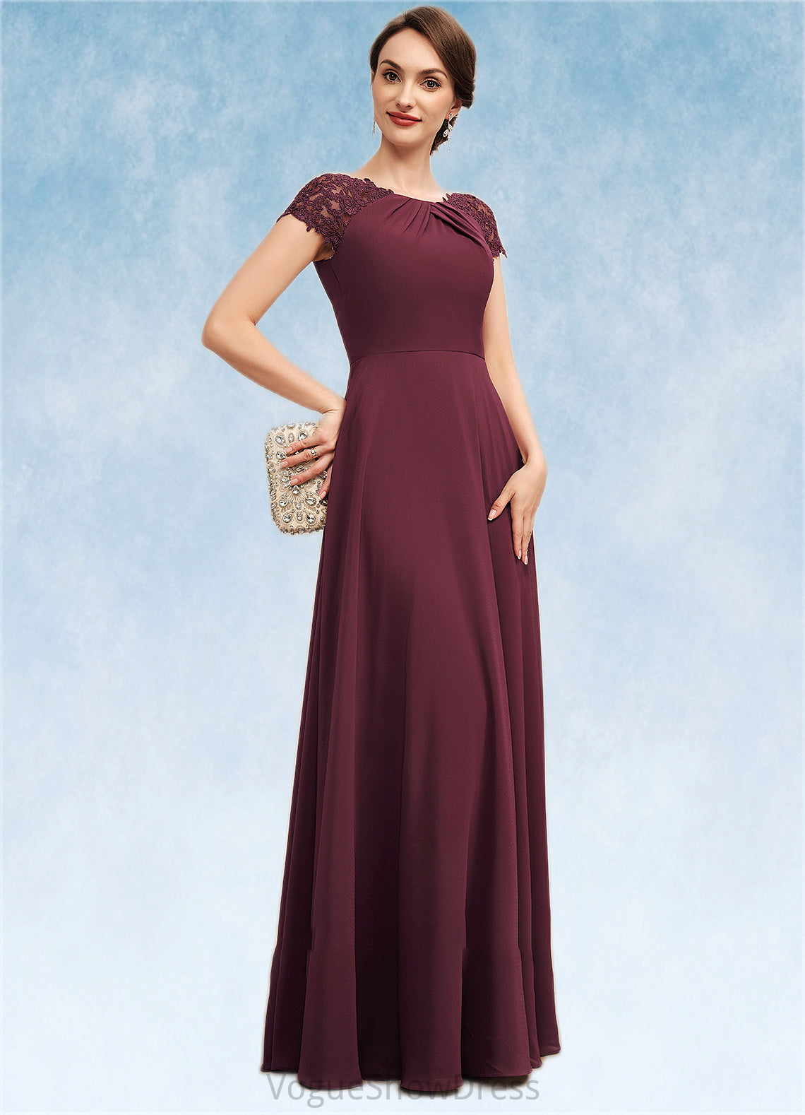 Janiya A-Line Scoop Neck Floor-Length Chiffon Mother of the Bride Dress With Ruffle Lace DL126P0014662