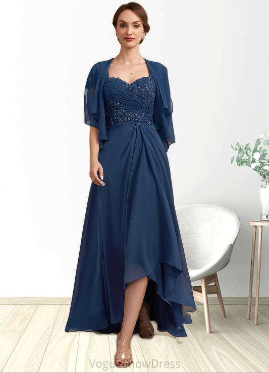 Paris A-Line Sweetheart Asymmetrical Chiffon Lace Mother of the Bride Dress With Ruffle Beading Sequins DL126P0014663