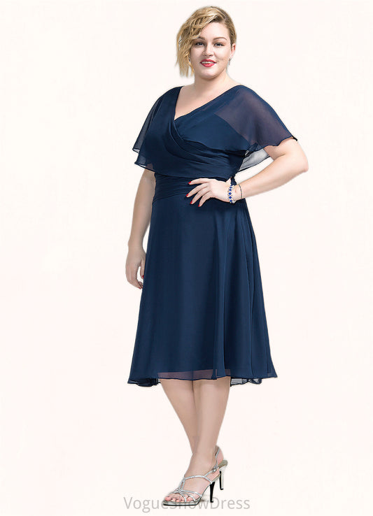 Lilian A-Line V-neck Knee-Length Chiffon Mother of the Bride Dress With Ruffle DL126P0014664