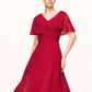 Lilian A-Line V-neck Knee-Length Chiffon Mother of the Bride Dress With Ruffle DL126P0014664