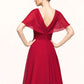 Lilian A-Line V-neck Knee-Length Chiffon Mother of the Bride Dress With Ruffle DL126P0014664