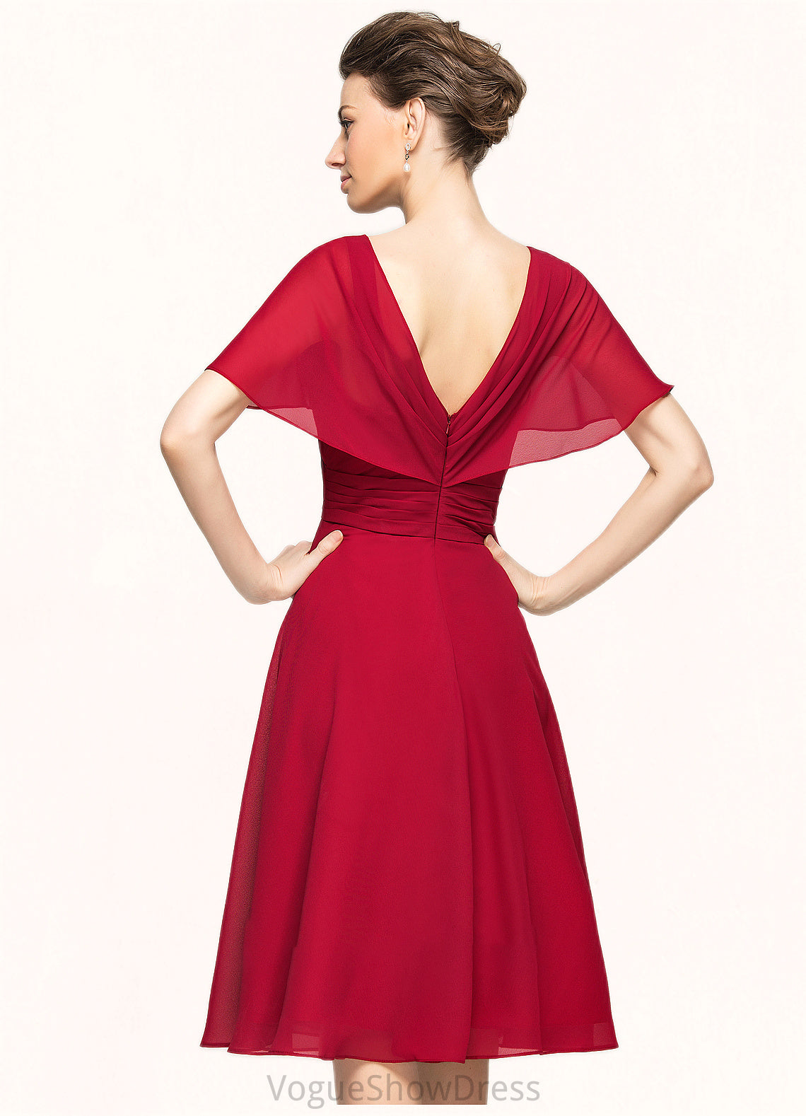 Lilian A-Line V-neck Knee-Length Chiffon Mother of the Bride Dress With Ruffle DL126P0014664