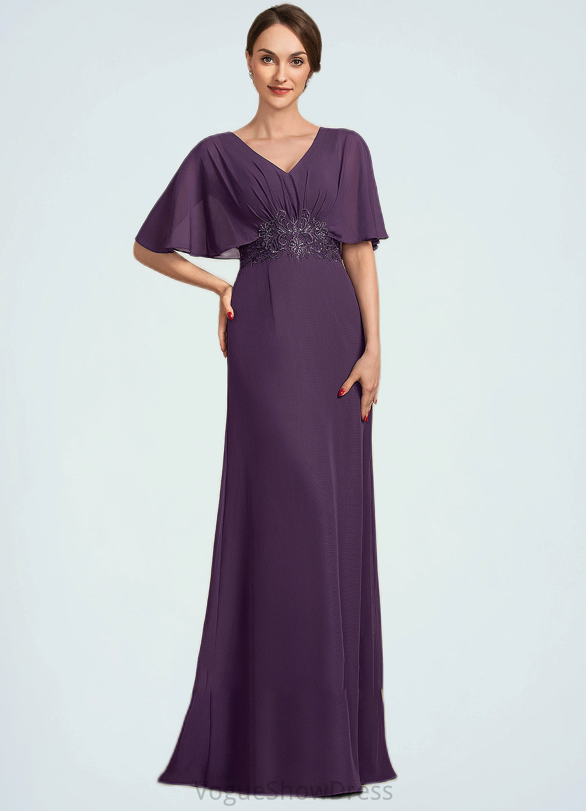 Jaidyn A-Line V-neck Floor-Length Chiffon Mother of the Bride Dress With Lace Sequins DL126P0014665