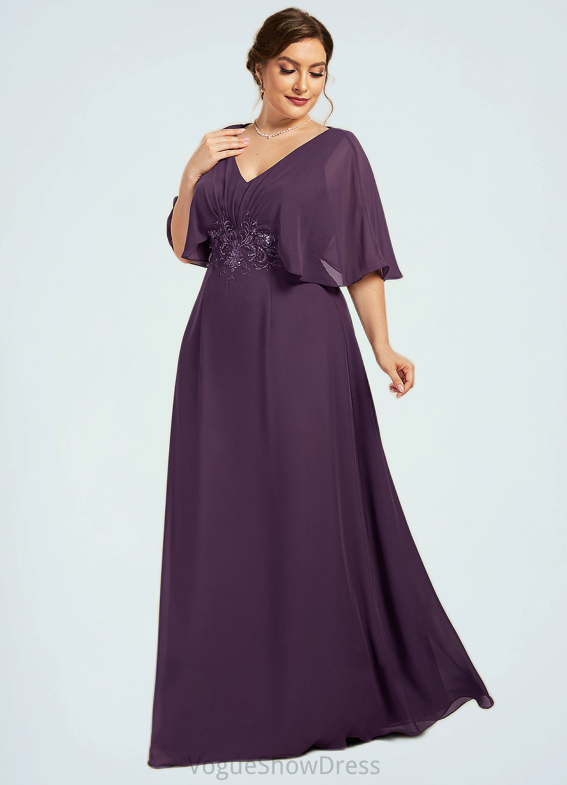 Jaidyn A-Line V-neck Floor-Length Chiffon Mother of the Bride Dress With Lace Sequins DL126P0014665