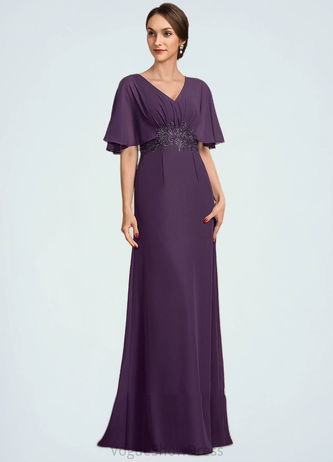 Jaidyn A-Line V-neck Floor-Length Chiffon Mother of the Bride Dress With Lace Sequins DL126P0014665