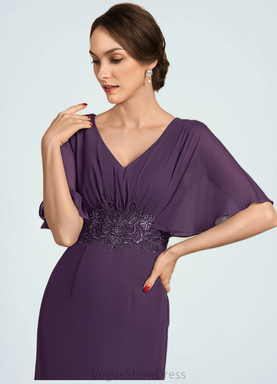 Jaidyn A-Line V-neck Floor-Length Chiffon Mother of the Bride Dress With Lace Sequins DL126P0014665