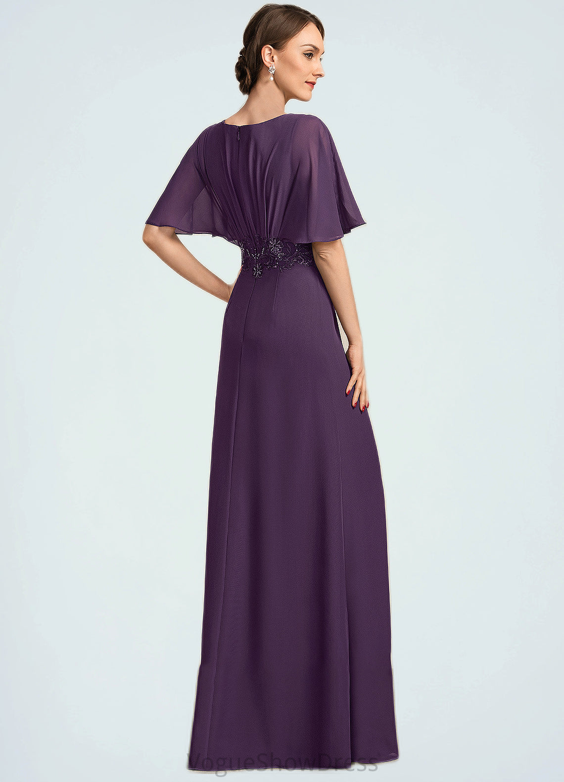 Jaidyn A-Line V-neck Floor-Length Chiffon Mother of the Bride Dress With Lace Sequins DL126P0014665