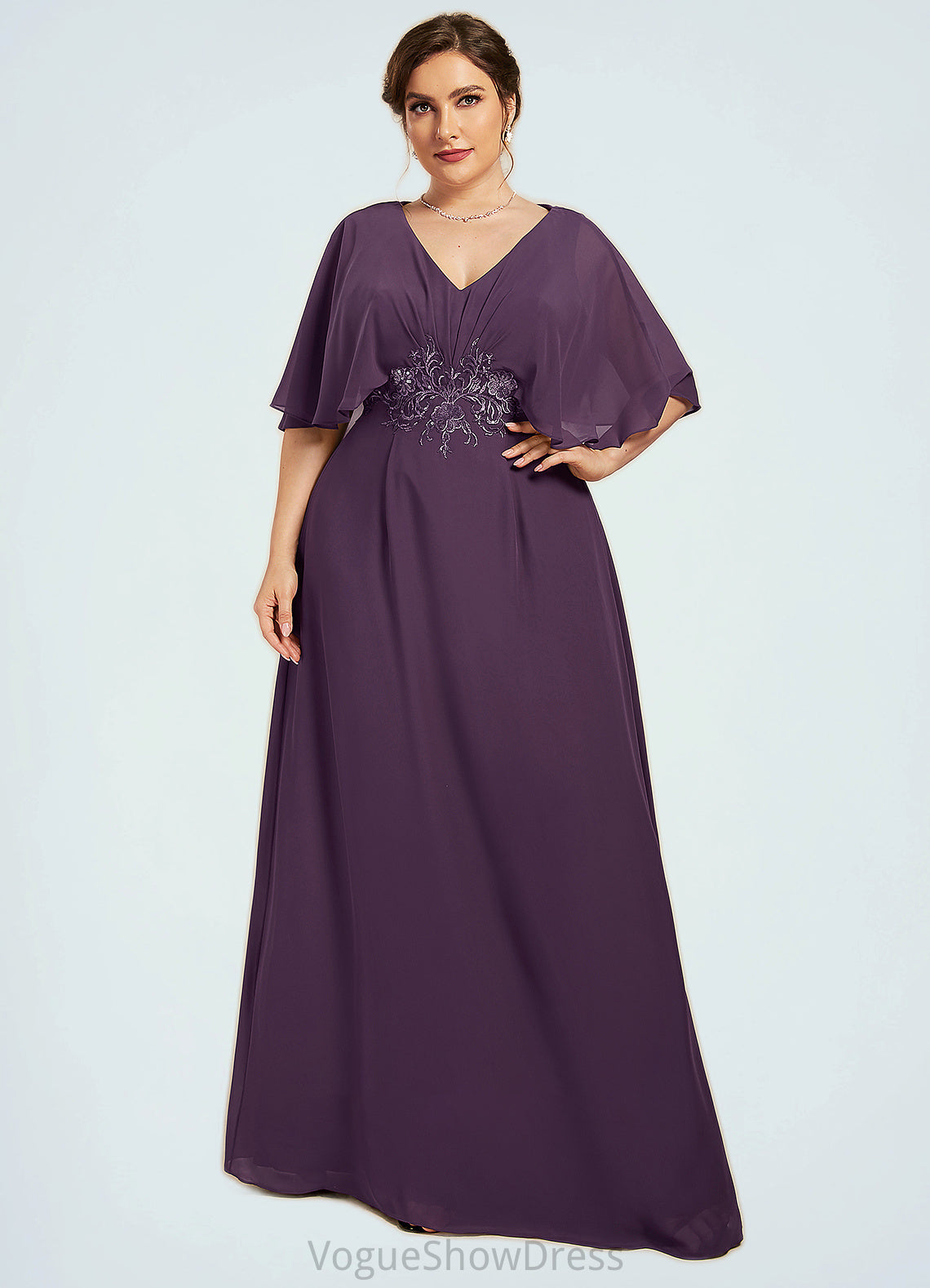 Jaidyn A-Line V-neck Floor-Length Chiffon Mother of the Bride Dress With Lace Sequins DL126P0014665