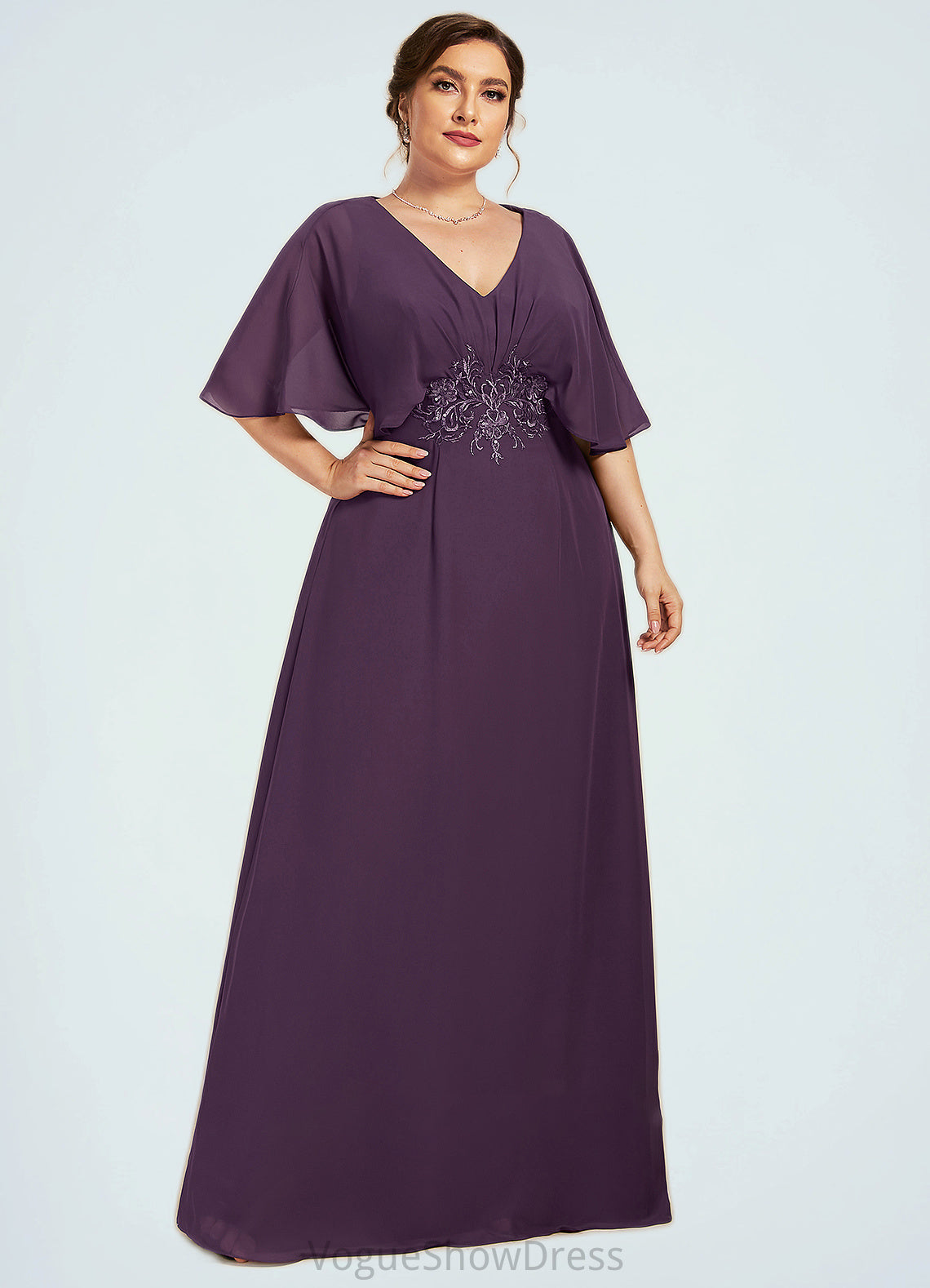 Jaidyn A-Line V-neck Floor-Length Chiffon Mother of the Bride Dress With Lace Sequins DL126P0014665