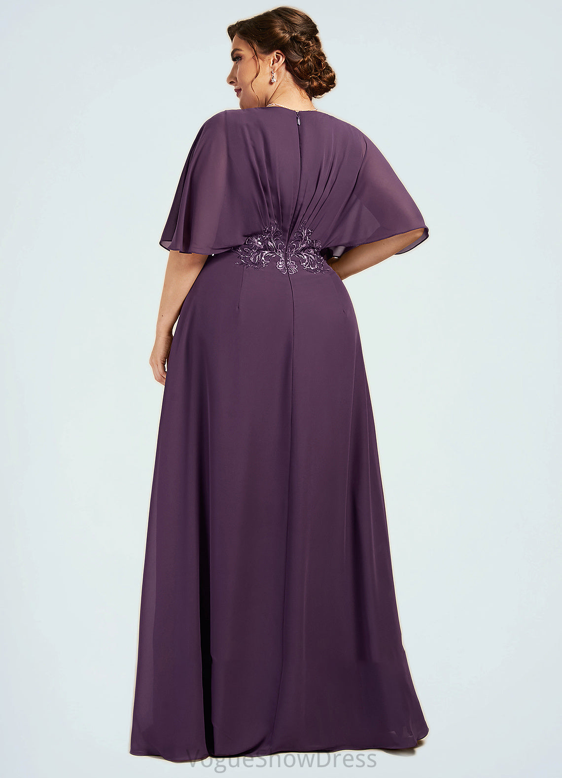 Jaidyn A-Line V-neck Floor-Length Chiffon Mother of the Bride Dress With Lace Sequins DL126P0014665