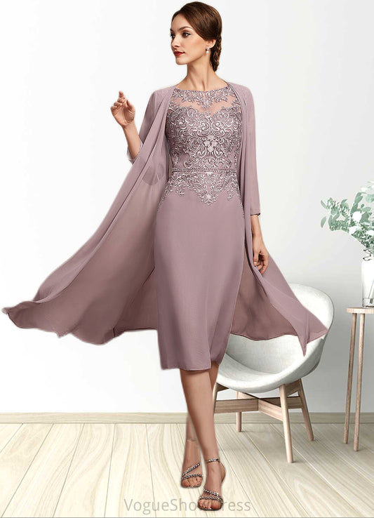 Henrietta Sheath/Column Scoop Neck Knee-Length Chiffon Lace Mother of the Bride Dress With Beading Sequins DL126P0014666