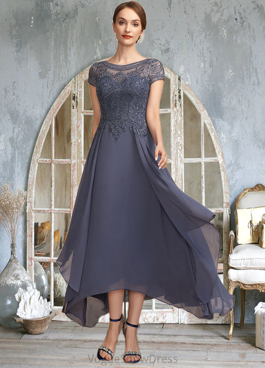 Danika A-Line Scoop Neck Asymmetrical Chiffon Lace Mother of the Bride Dress With Sequins DL126P0014667