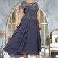 Danika A-Line Scoop Neck Asymmetrical Chiffon Lace Mother of the Bride Dress With Sequins DL126P0014667