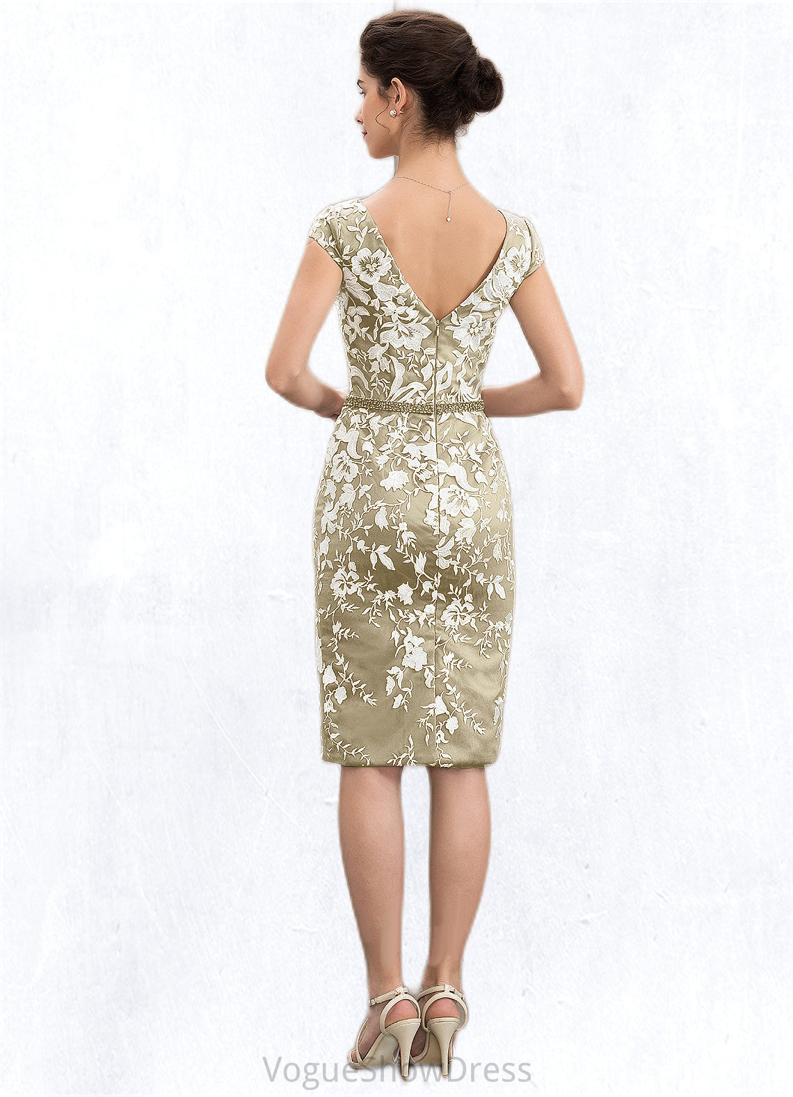 Carina Sheath/Column V-neck Knee-Length Lace Mother of the Bride Dress With Beading Sequins DL126P0014668