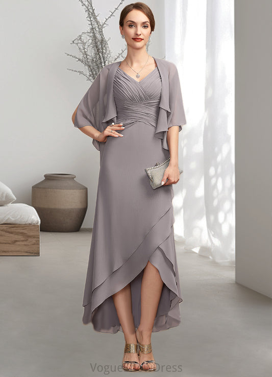 Viviana A-Line V-neck Asymmetrical Chiffon Mother of the Bride Dress With Ruffle DL126P0014682