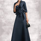 Vicky A-Line V-neck Ankle-Length Satin Mother of the Bride Dress With Bow(s) DL126P0014683