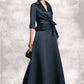 Vicky A-Line V-neck Ankle-Length Satin Mother of the Bride Dress With Bow(s) DL126P0014683