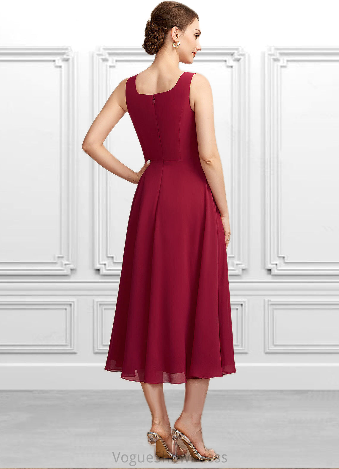 Winifred A-Line Scoop Neck Tea-Length Chiffon Mother of the Bride Dress DL126P0014684