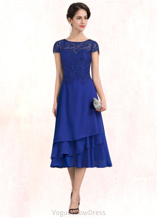 Haleigh A-Line Scoop Neck Tea-Length Chiffon Lace Mother of the Bride Dress DL126P0014685