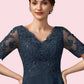 Savannah A-line V-Neck Asymmetrical Chiffon Lace Mother of the Bride Dress With Sequins DL126P0014686