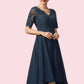 Savannah A-line V-Neck Asymmetrical Chiffon Lace Mother of the Bride Dress With Sequins DL126P0014686