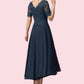 Savannah A-line V-Neck Asymmetrical Chiffon Lace Mother of the Bride Dress With Sequins DL126P0014686