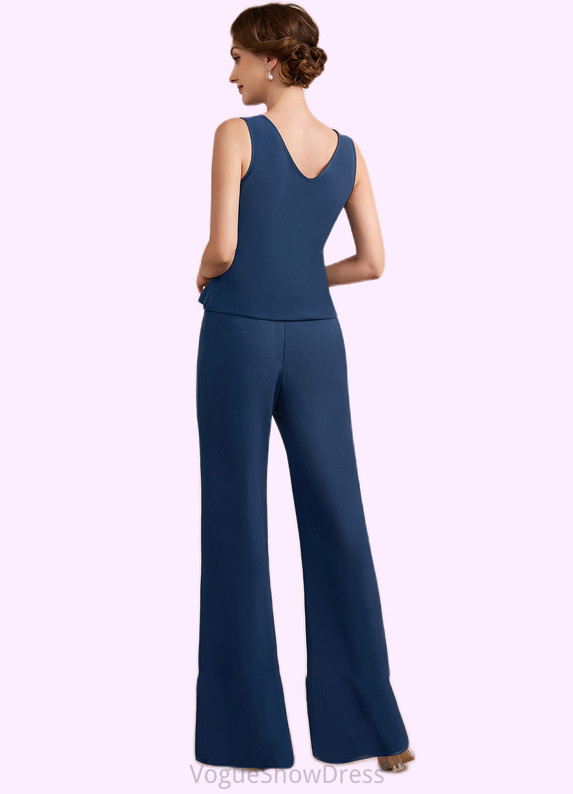 Caylee Jumpsuit/Pantsuit Scoop Neck Floor-Length Chiffon Mother of the Bride Dress With Lace DL126P0014687