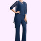 Caylee Jumpsuit/Pantsuit Scoop Neck Floor-Length Chiffon Mother of the Bride Dress With Lace DL126P0014687