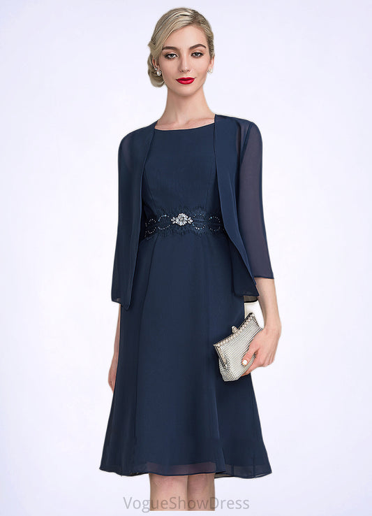 Allison A-Line Scoop Neck Knee-Length Chiffon Mother of the Bride Dress With Ruffle Lace Beading Sequins DL126P0014690