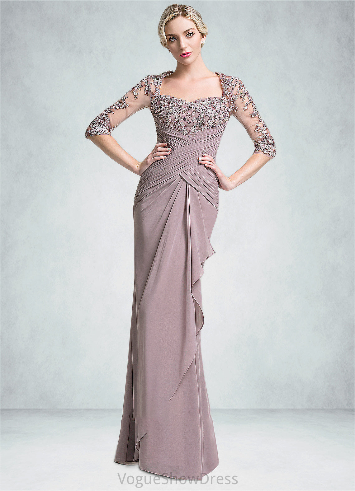 Aurora Trumpet/Mermaid Sweetheart Floor-Length Chiffon Mother of the Bride Dress With Ruffle Cascading Ruffles DL126P0014694