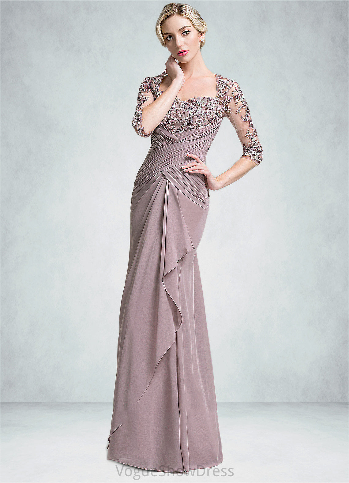 Aurora Trumpet/Mermaid Sweetheart Floor-Length Chiffon Mother of the Bride Dress With Ruffle Cascading Ruffles DL126P0014694