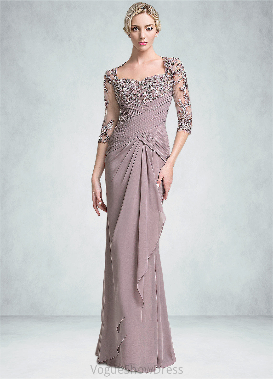 Aurora Trumpet/Mermaid Sweetheart Floor-Length Chiffon Mother of the Bride Dress With Ruffle Cascading Ruffles DL126P0014694