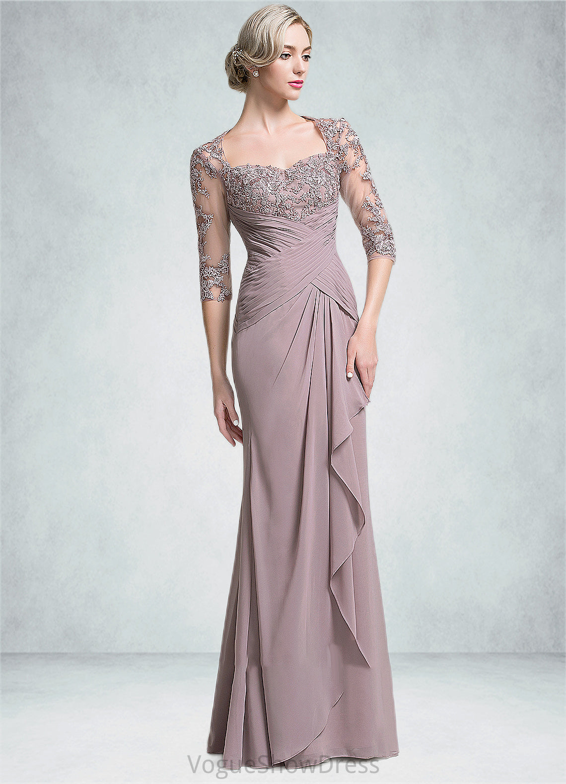 Aurora Trumpet/Mermaid Sweetheart Floor-Length Chiffon Mother of the Bride Dress With Ruffle Cascading Ruffles DL126P0014694