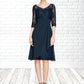 Eva A-Line V-neck Knee-Length Chiffon Lace Mother of the Bride Dress With Cascading Ruffles DL126P0014695