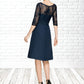 Eva A-Line V-neck Knee-Length Chiffon Lace Mother of the Bride Dress With Cascading Ruffles DL126P0014695