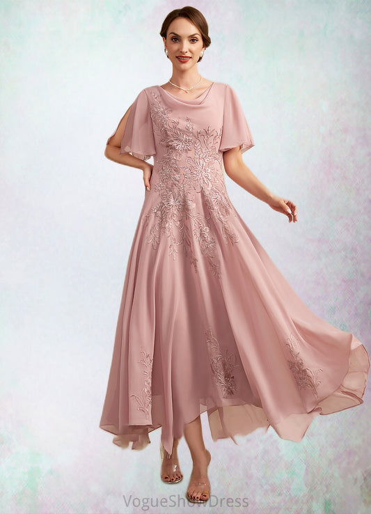 Joyce A-Line Cowl Neck Ankle-Length Chiffon Lace Mother of the Bride Dress DL126P0014696