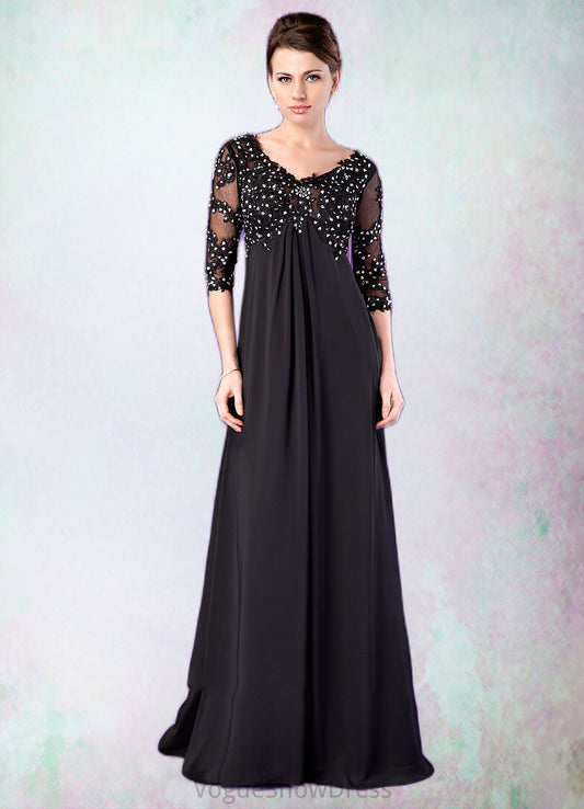 Jaidyn Empire V-neck Sweep Train Chiffon Mother of the Bride Dress With Lace Beading DL126P0014697