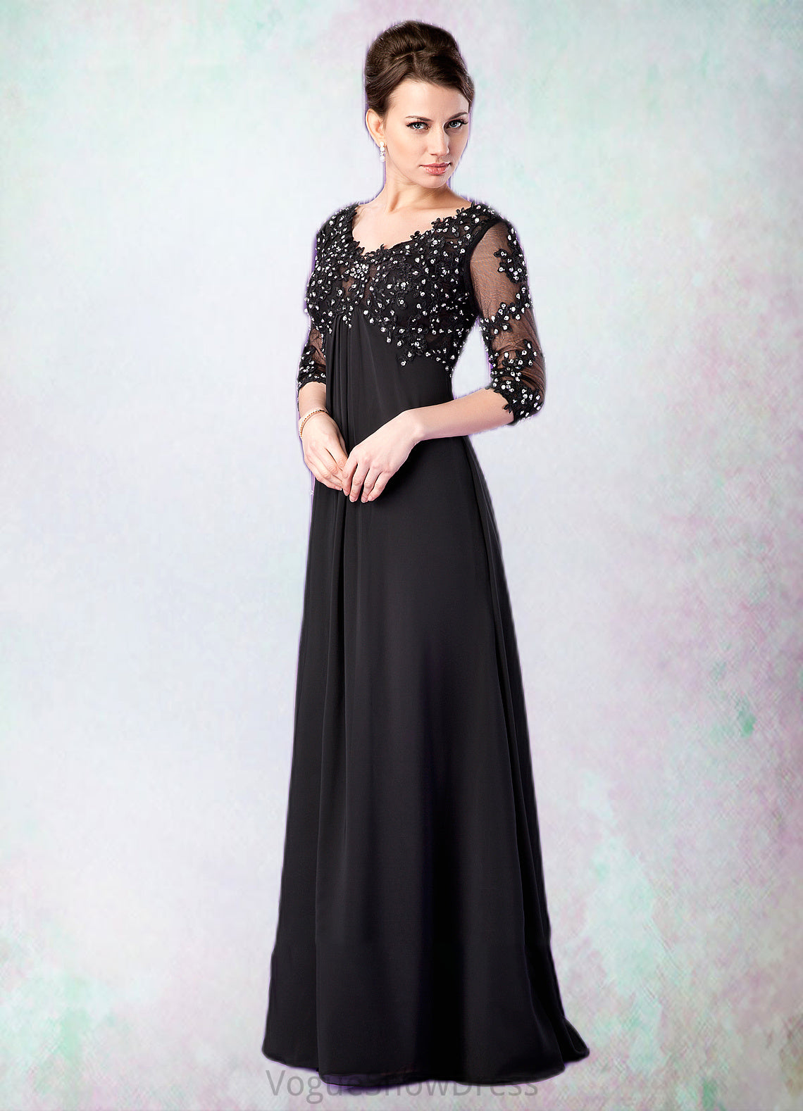 Jaidyn Empire V-neck Sweep Train Chiffon Mother of the Bride Dress With Lace Beading DL126P0014697