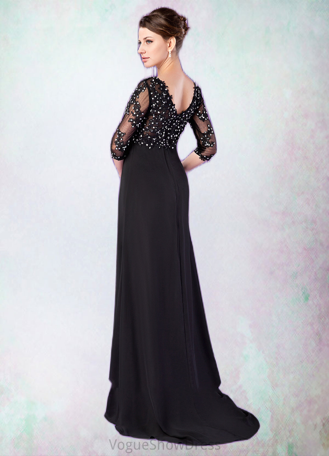 Jaidyn Empire V-neck Sweep Train Chiffon Mother of the Bride Dress With Lace Beading DL126P0014697