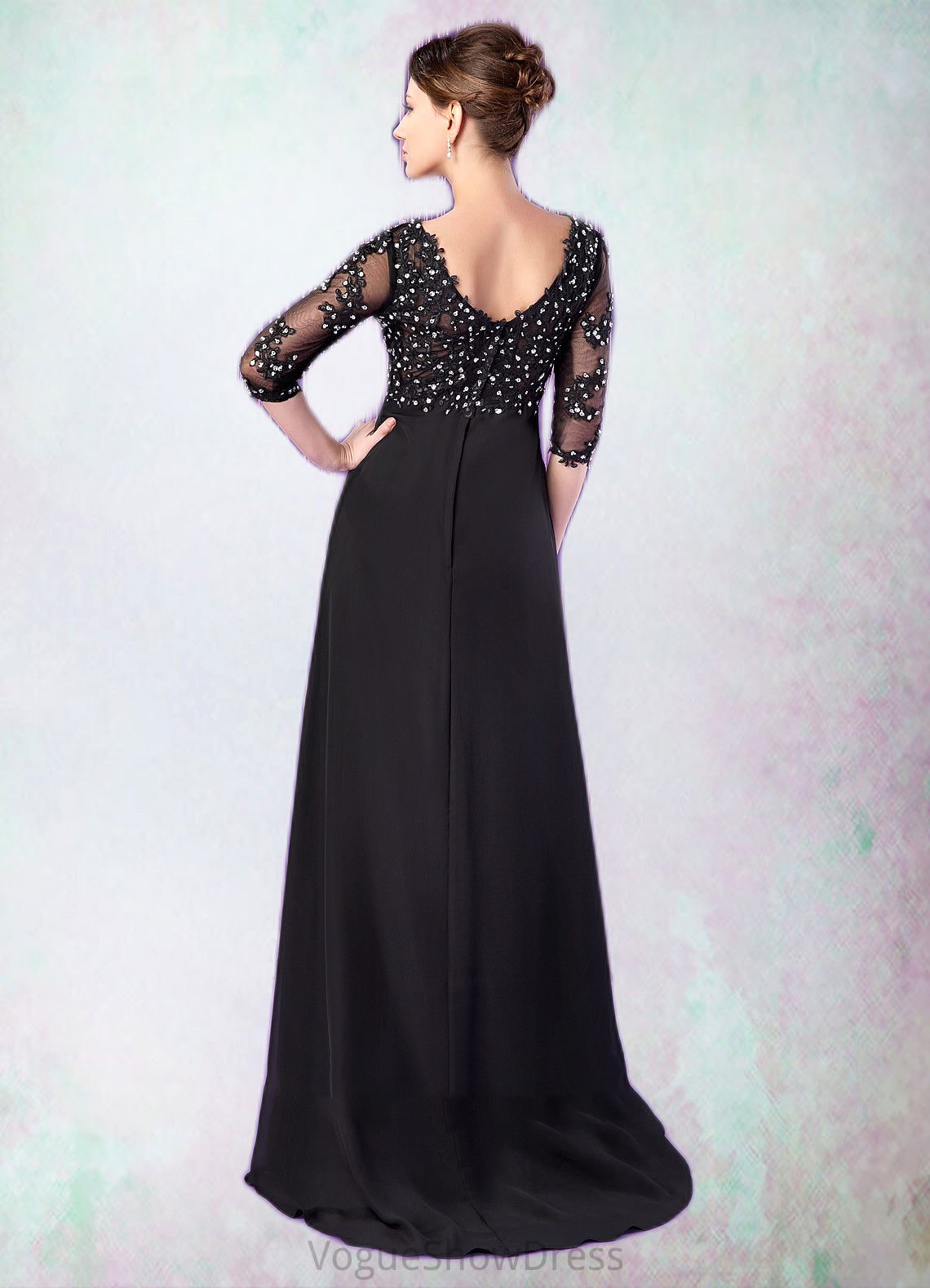 Jaidyn Empire V-neck Sweep Train Chiffon Mother of the Bride Dress With Lace Beading DL126P0014697