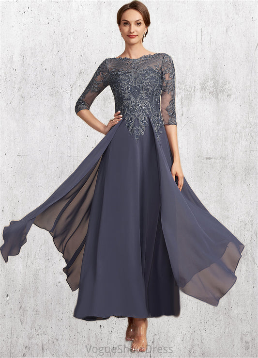 Iliana A-Line Scoop Neck Ankle-Length Chiffon Lace Mother of the Bride Dress With Cascading Ruffles DL126P0014698