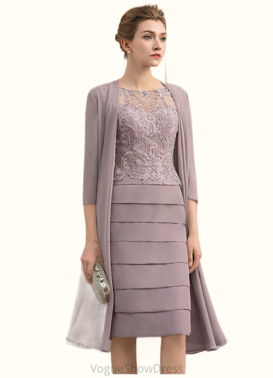 Aurora Sheath/Column Scoop Neck Knee-Length Chiffon Lace Mother of the Bride Dress With Beading Sequins DL126P0014699