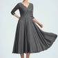 Izabella A-line V-Neck Tea-Length Chiffon Lace Mother of the Bride Dress With Beading Sequins DL126P0014702