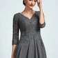 Izabella A-line V-Neck Tea-Length Chiffon Lace Mother of the Bride Dress With Beading Sequins DL126P0014702